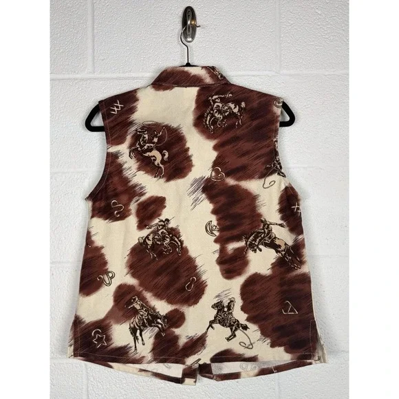 Vtg Roughrider Western Shirt Vest Cowboy Rodeo Print USA Medium Ranchcore - Picture 6 of 7